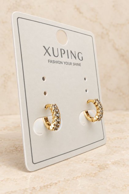 Sıra Taşlı Mini Gold Halka Küpe