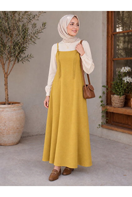 Women's Mustard Yellow Adjustable Strap Gilet Dress