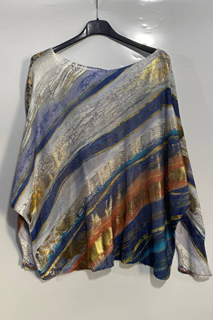 Women's Italian Gilded Printed Patterned Long Sleeve Mercerized Blouse Sweater