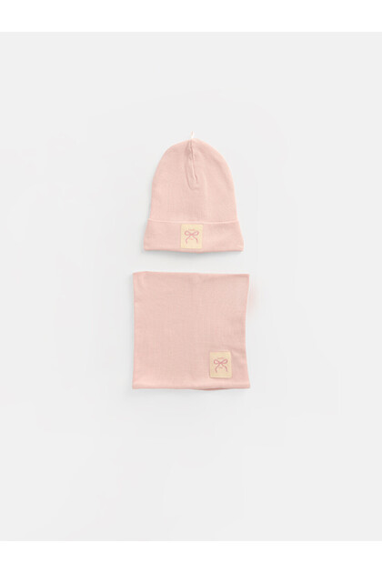 Özmarka New Season Pink Bow Detailed Baby Girl Beanie and Neck Collar