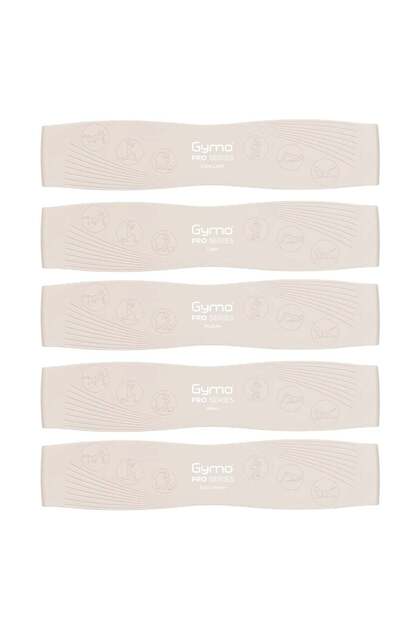 Pro Series Çantalı Direnç Bandı Fitness Pilates Esnetme Lastiği 5'li Set Silikon Bej