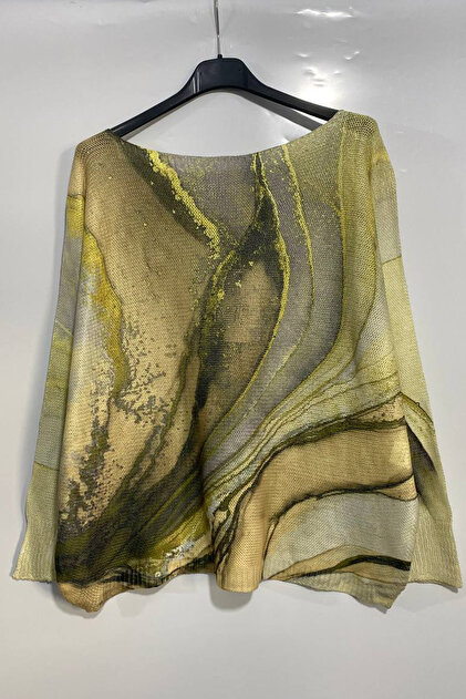 Women's Italian Multi-Colored Patterned Printed Long Sleeve Mercerized Blouse Sweater