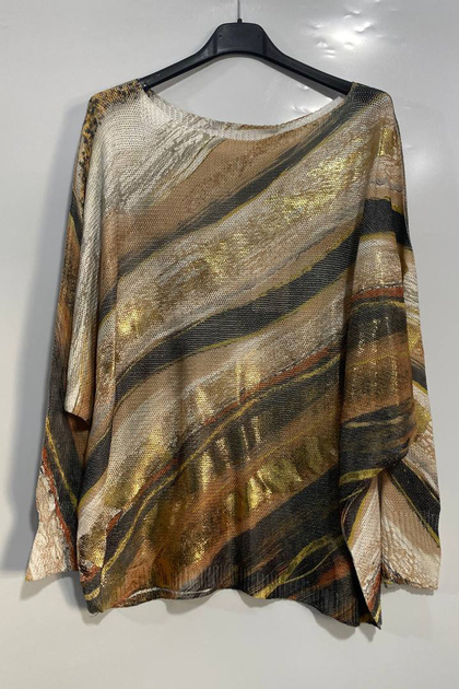 Women's Italian Gilded Printed Patterned Long Sleeve Mercerized Blouse Sweater