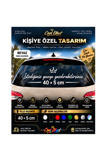 Kişiye Özel Araç Arka Cam Yazı Sticker 40x5 cm - Beyaz