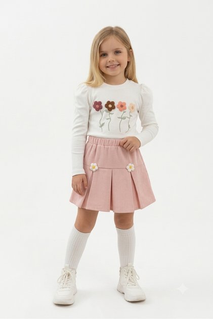 Floral Embroidered Skirt and Sweater 2-Piece Set for Girls