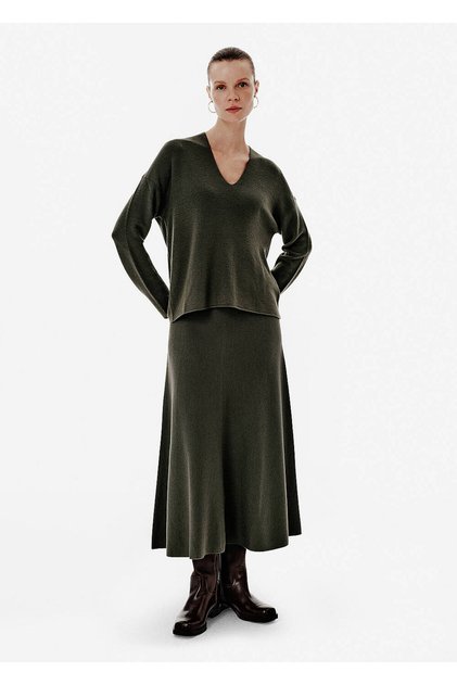 Ottoman Knitted Green A-Form Knitwear Skirt