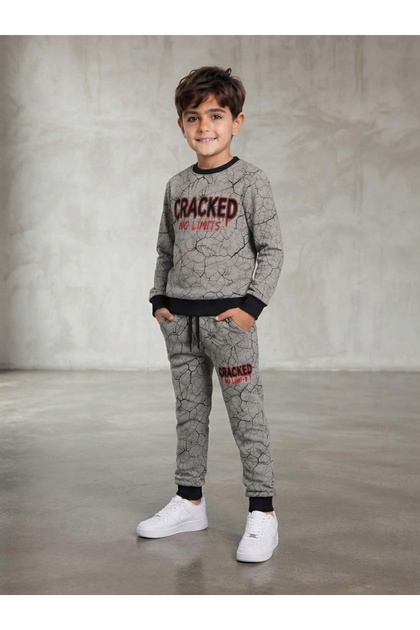 Cracked Patterned Boys' Tracksuit Set 2-8 Years (Trend Set)