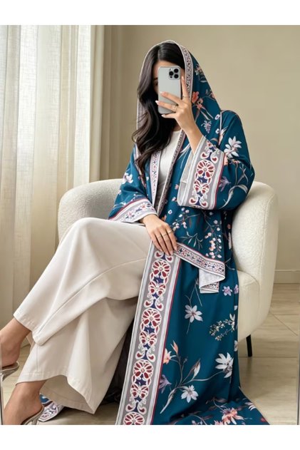 Stylish printed abaya with matching veil