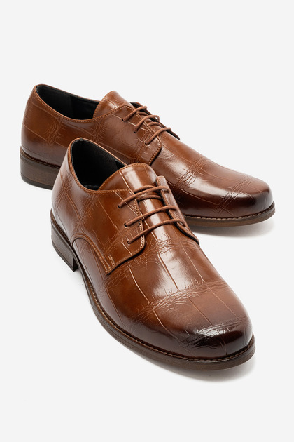 Louis Men's Tan Crocodile Wood Heel Handmade Lace-Up Loafer Classic Shoes