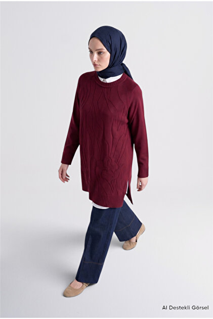 Jacquard Knitwear Tunic Claret Red