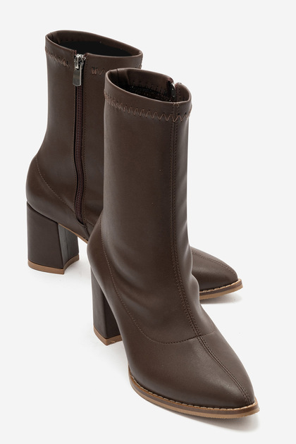 Henri Women's Bitter Brown Faux Leather Zippered Stretch Boots
