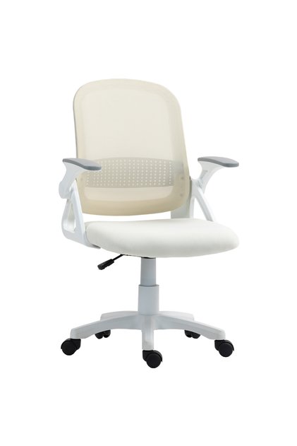 Scaun de birou cu plasă respirabilă, ergonomic, rotativ, cu cotiere rabatabile și suport lombar, alb