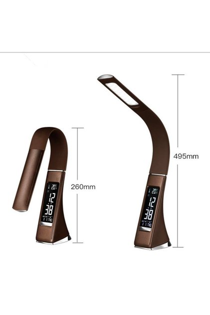 LED Desk Lamp with Leather Texture, Digital LCD Display (Clock, Calendar, Temperature) & Foldable Gooseneck