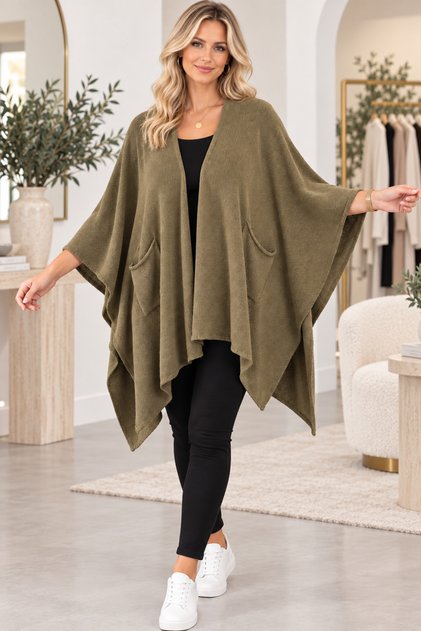 Women's New Season Mercerized Poncho with Pockets