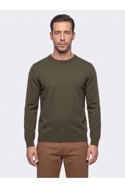 Khaki Crew Neck Men's Knitwear Sweater