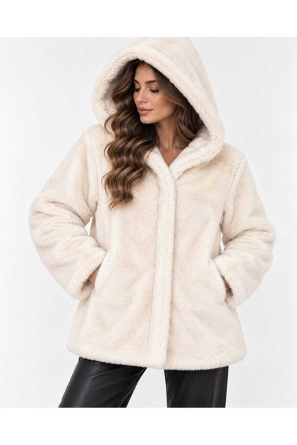 New Season Premium Quality Thick Hooded Plush Fur Women's Coat – Soft Textured Jacket with Pockets