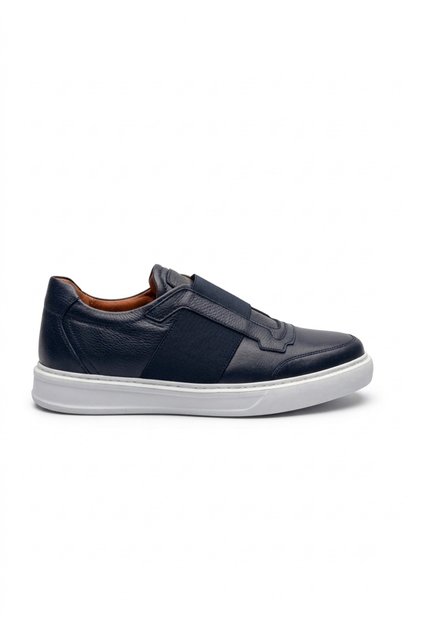 Genuine Leather Laceless Navy Blue Men's Sneaker - 250661