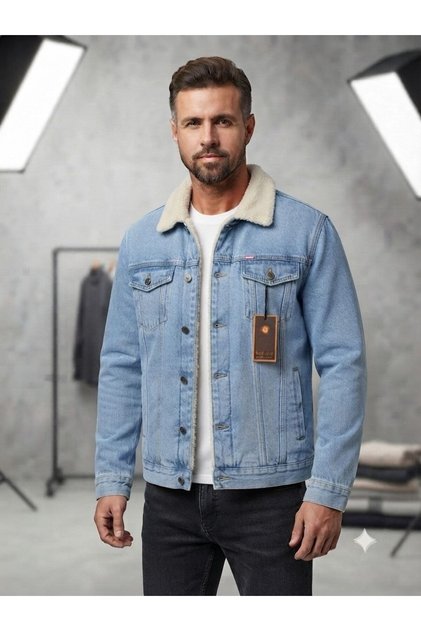 Herren-Jeansjacke mit normaler Passform und Fellfutter
