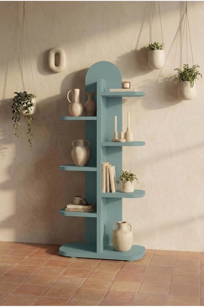Asimetrik Tasarım Ahşap Kitaplık - Oval Hatlı Modern Dekoratif Raf