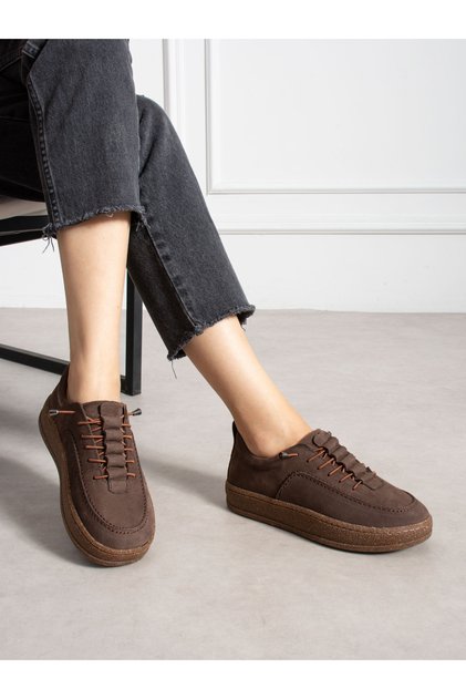 Zafi̇ra Brown Genuine Leather Women's Shoes