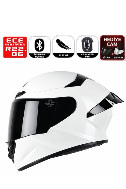 MD-821 Full Face Motor Kaskı Glossy Pearl White