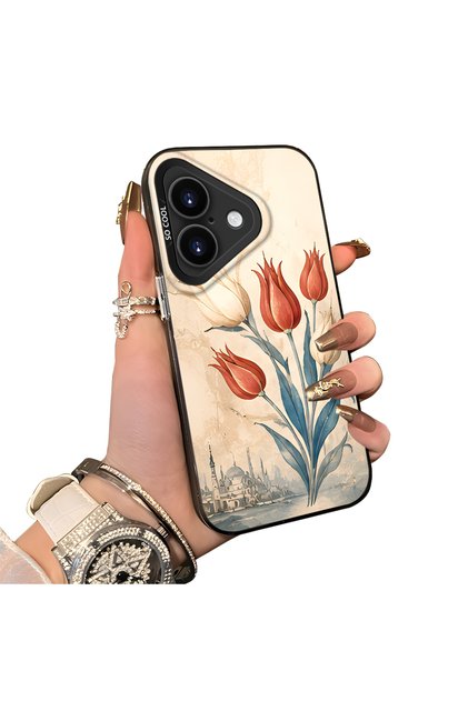 iPhone 17 Compatible Silicone Edge Hard Back Case Tulip Pattern Lover Couple Phone Case