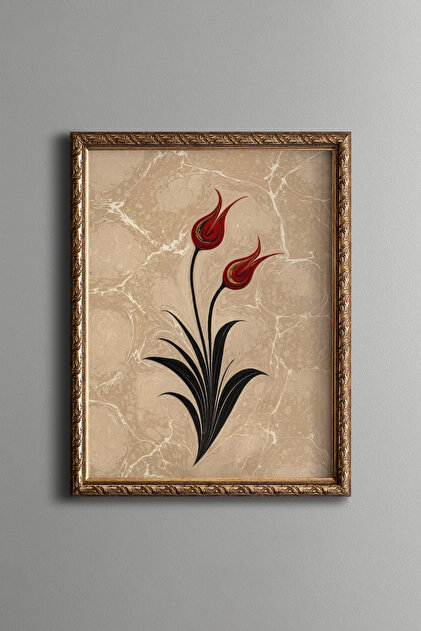 Marbling Art Red Tulips - Vintage Patterned Painting - Fine Model