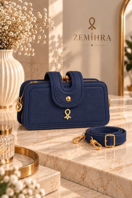 Women's 3-Compartment Small Size Vintage Scholarship Zipper and Snap Closure Hand and Shoulder Bag