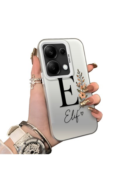Redmi Note 14S Compatible Silicone Edge Hard Back Case Letter E Patterned Couple Phone Case
