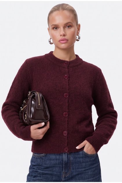 Kadın Warm Soft Dokulu Basic Bordo Triko Hırka