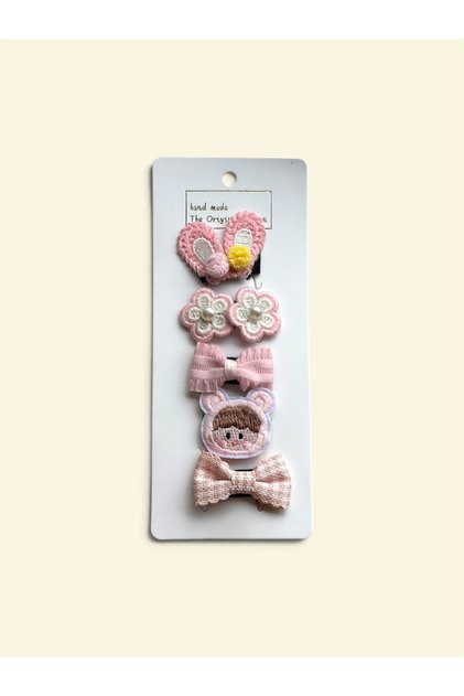 Hairless Baby Hair Clips Non-Slip Set of 5 with Velcro, Full Fabric Covered, Pink Baby Hair Clip Set with Pearls, Flowers, and Bows