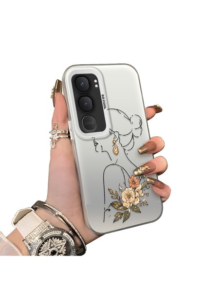 Vivo Y31 5g Compatible Silicone Edge Hard Back Case Line Art Patterned Phone Case