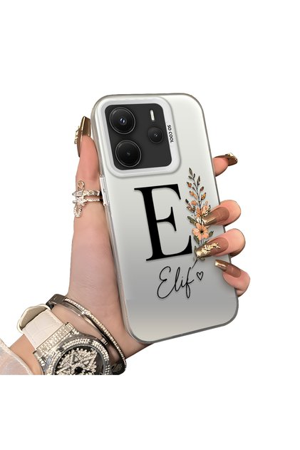 Redmi Note 14 Compatible Silicone Edge Hard Back Case Letter E Patterned Couple Phone Case