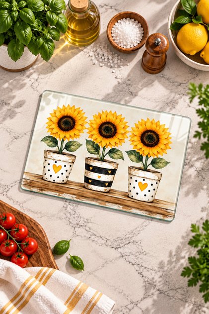 Glass Cutting Board Decorative Sunflower Themed - Glass Cutting Board | 20cm X 30cm