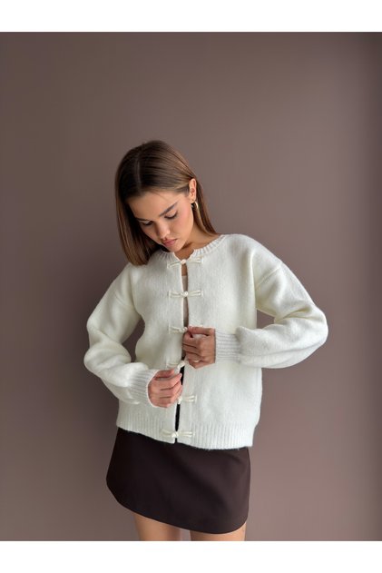 Ribbed Threaded Closure Knitwear Cardigan