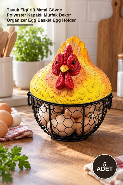 5 Pieces Egg Basket – Metal Body with Chicken Figure and Polyester Cover Kitchen Decor Organizer Egg Basket Egg Holder