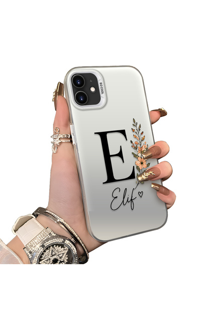 iPhone 11 Compatible Silicone Edge Hard Back Case Letter E Patterned Lover Couple Phone Case