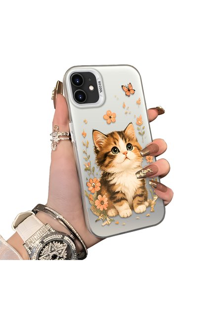 iPhone 12 Mini Compatible Silicone Edge Hard Back Case Cat Pattern Loving Couple Phone Case
