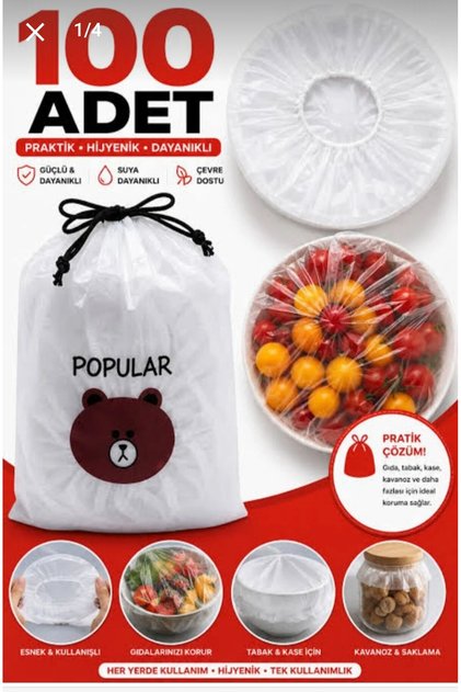 100 Adet Pratik Tazeliği Koruyan Tencere ve Tabak Bonesi Çok Amaçlı Kapak Gıda Bonesi
