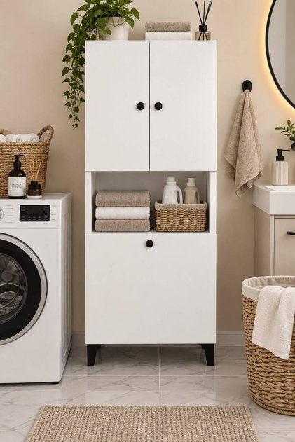 BM03 KİRLİ ÇOK AMAÇLI BANYO DOLABI BEYAZ