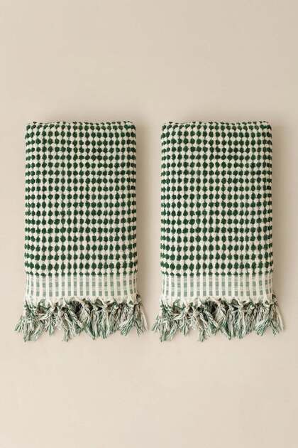 Ponpon Hand Towel Chickpea Woven 50X90 2-Pack Green
