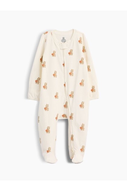 Bebek Kırık Beyaz Organik Pamuk Baskılı Tulum