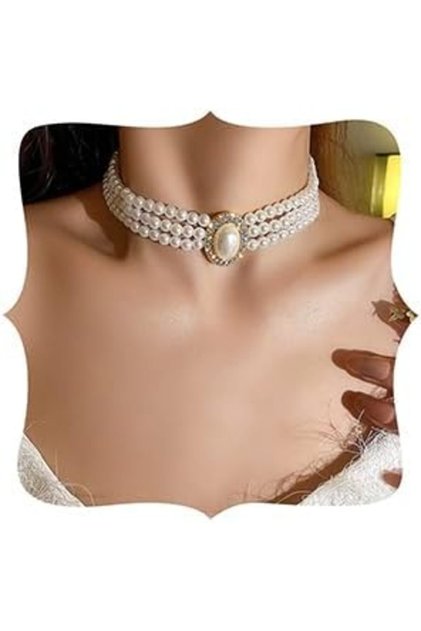 عقد قصير من مجموعة Octwine Boho بثلاث طبقات من أحجار الراين الرقيقة واللؤلؤ السميك من عشرينيات القرن العشرين على شكل سلسلة متعددة الطبقات
