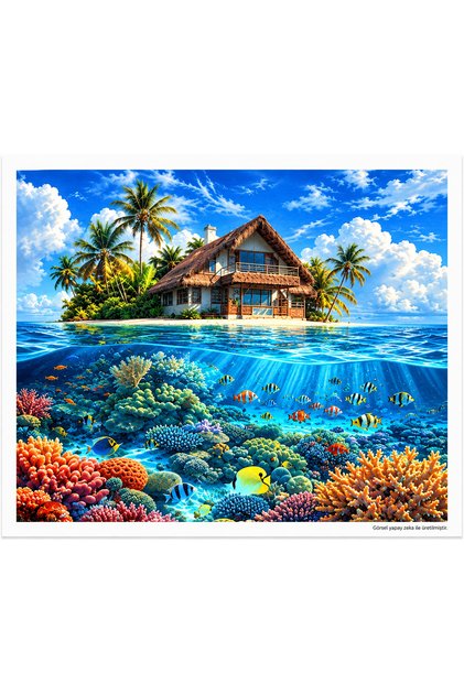 Tropikal Ada 5D Diamond Painting - Elmas Mozaik Tablo Boyama Hobi Seti Kiti - 40x50 cm