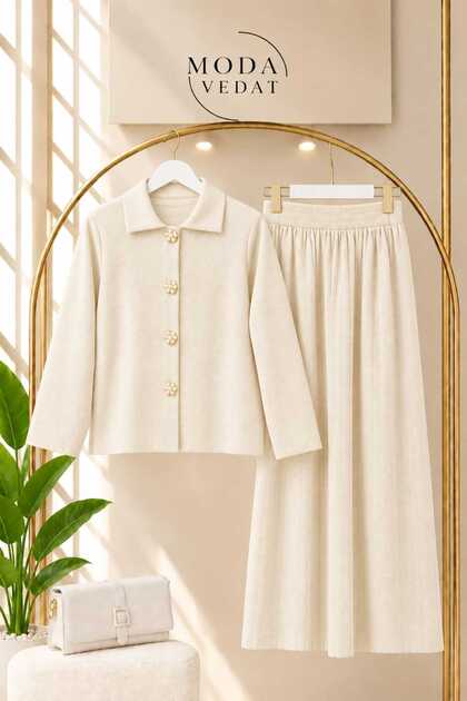Women's Knitwear Skirt with Pleated Detail Set -0475 (Suitable for Sizes 36-38-40)
