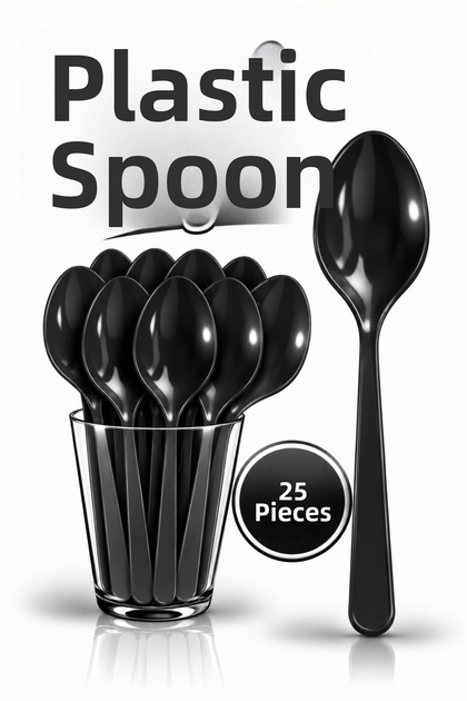 25Pcs Black Color Spoon Hard Durable Plastic Luxury Disposable Birthday Party Serving Spoon