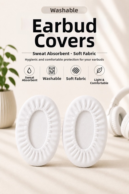 11 cm Headphone Cap, Washable, Pack of 50, Sweat-Absorbing Combed Cotton Fabric Headphone Pad Cover, White, Combed Cotton Overshoes