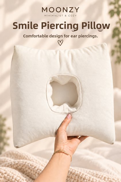 Smile Piercing Pillow – Specially Designed Pillow with Ear Cavity for Side Sleepers, with Washable Cover