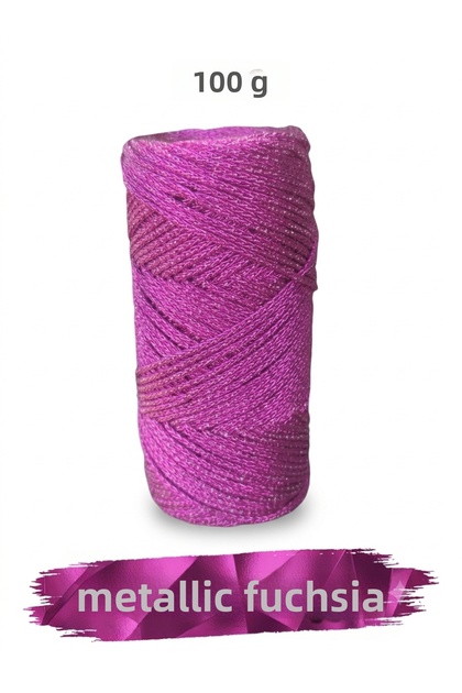 Metalic Cotton Fuchsia Glittery Yarn Hand Knitting Supla Yarn 100 Gr