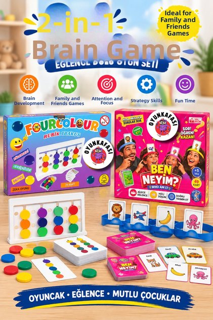 2-Pack Intelligence Game Set – Four Color Rubik Abacus + What Am I? Guessing Game Family and Kids Game